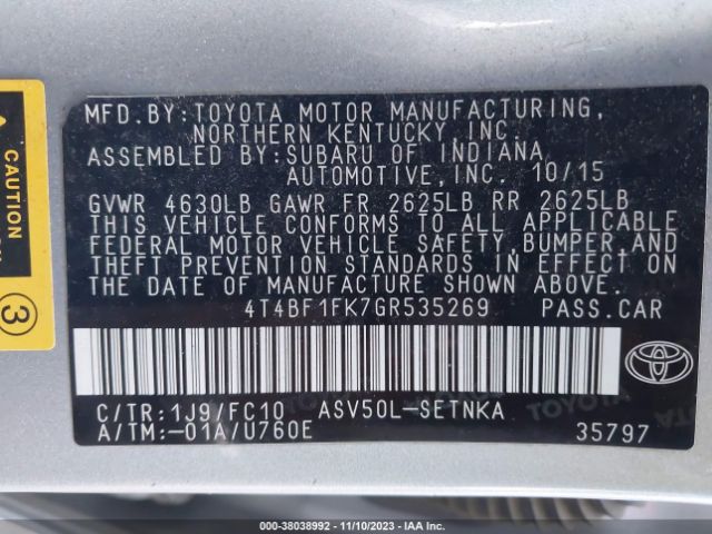 Photo 8 VIN: 4T4BF1FK7GR535269 - TOYOTA CAMRY 