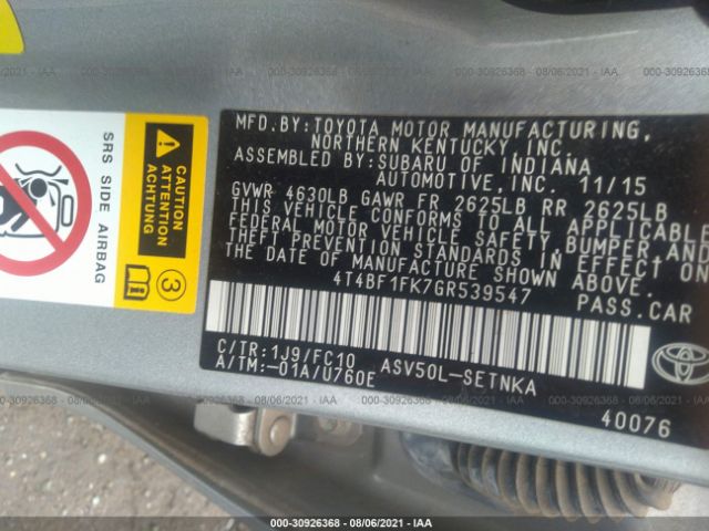 Photo 8 VIN: 4T4BF1FK7GR539547 - TOYOTA CAMRY 