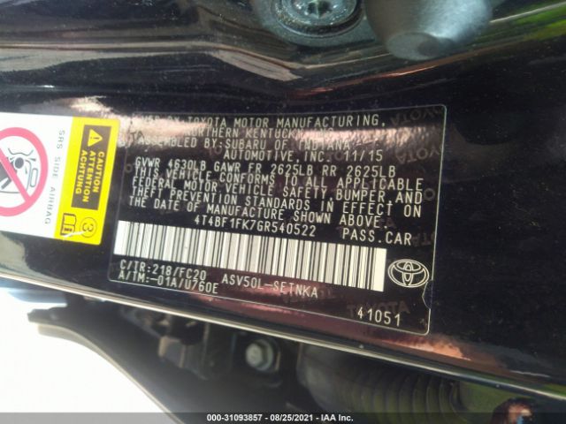 Photo 8 VIN: 4T4BF1FK7GR540522 - TOYOTA CAMRY 