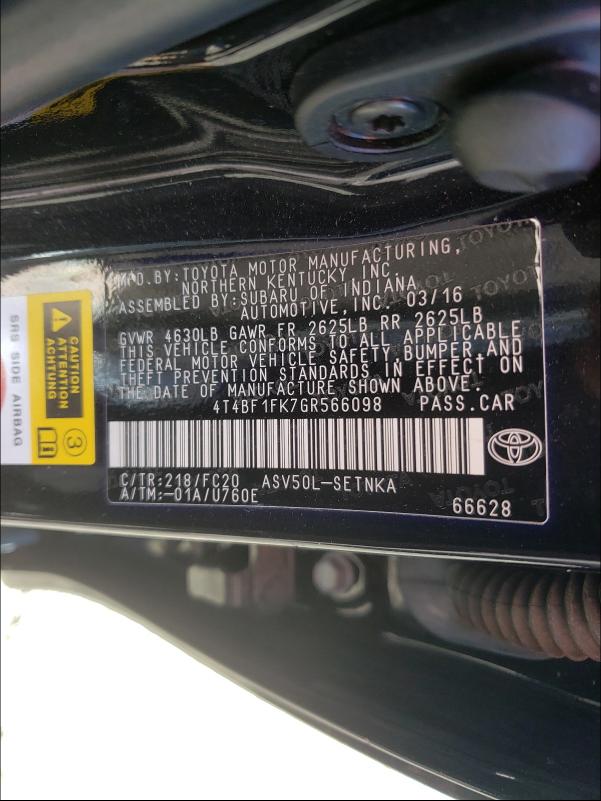 Photo 9 VIN: 4T4BF1FK7GR566098 - TOYOTA CAMRY LE 