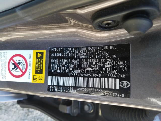 Photo 9 VIN: 4T4BF1FK7GR576940 - TOYOTA CAMRY LE 