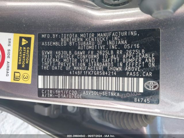 Photo 8 VIN: 4T4BF1FK7GR584214 - TOYOTA CAMRY 