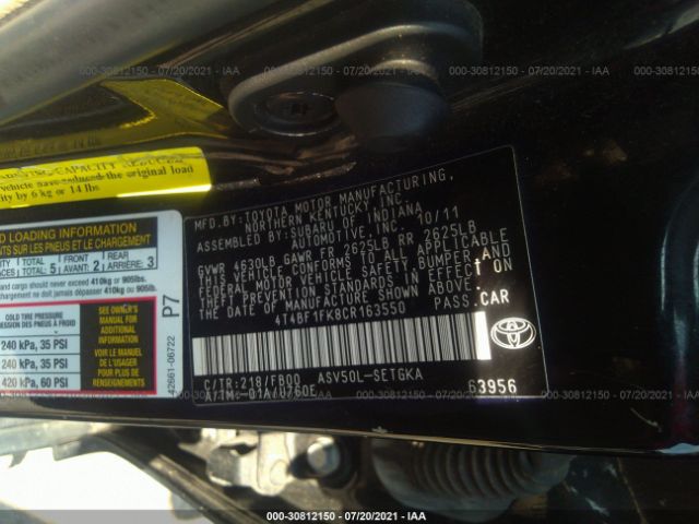 Photo 8 VIN: 4T4BF1FK8CR163550 - TOYOTA CAMRY 