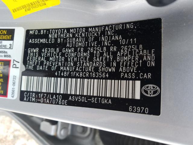 Photo 9 VIN: 4T4BF1FK8CR163564 - TOYOTA CAMRY BASE 