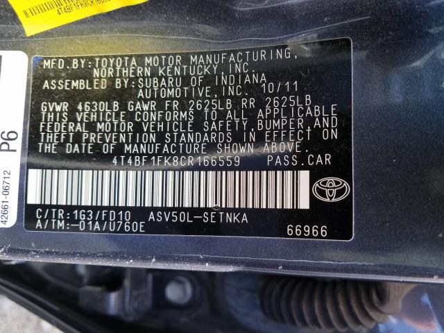 Photo 9 VIN: 4T4BF1FK8CR166559 - TOYOTA CAMRY BASE 