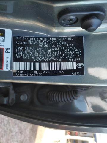 Photo 11 VIN: 4T4BF1FK8CR172166 - TOYOTA CAMRY BASE 