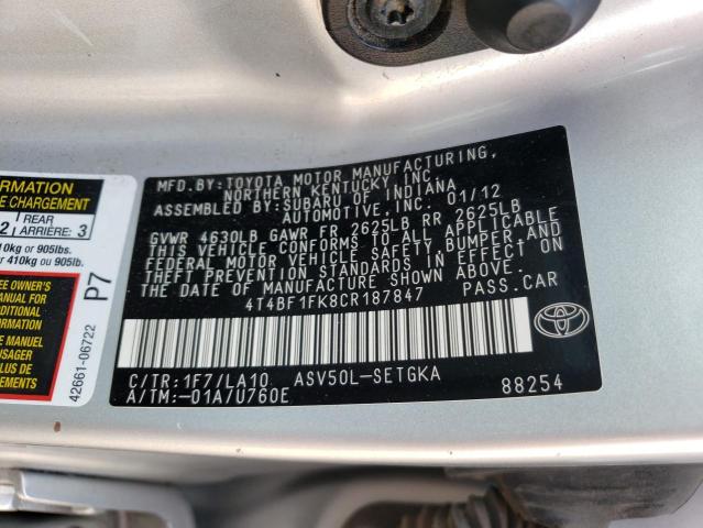 Photo 11 VIN: 4T4BF1FK8CR187847 - TOYOTA CAMRY BASE 