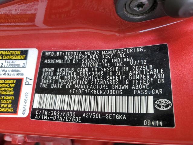 Photo 11 VIN: 4T4BF1FK8CR209006 - TOYOTA CAMRY 