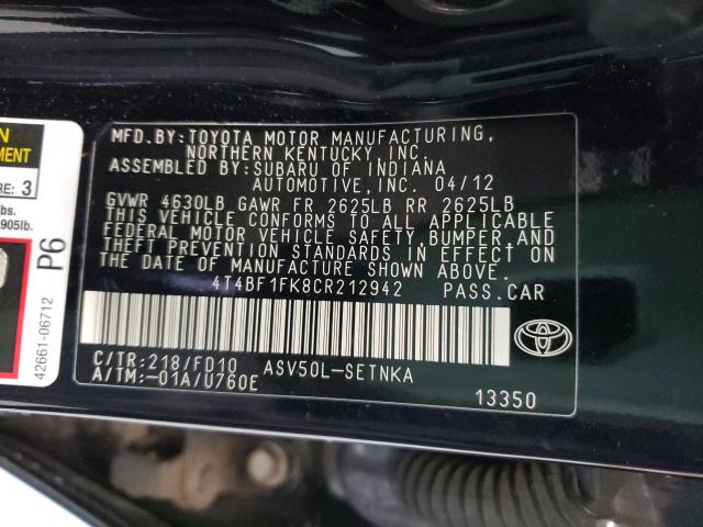 Photo 9 VIN: 4T4BF1FK8CR212942 - TOYOTA CAMRY BASE 