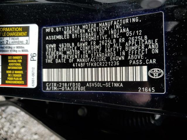 Photo 11 VIN: 4T4BF1FK8CR221236 - TOYOTA CAMRY 