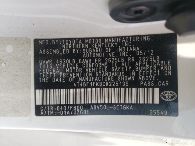 Photo 9 VIN: 4T4BF1FK8CR225139 - TOYOTA CAMRY BASE 