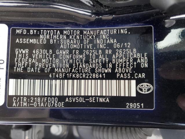 Photo 11 VIN: 4T4BF1FK8CR228641 - TOYOTA CAMRY BASE 