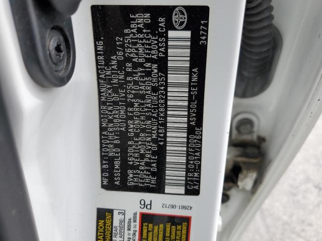 Photo 12 VIN: 4T4BF1FK8CR234357 - TOYOTA CAMRY BASE 