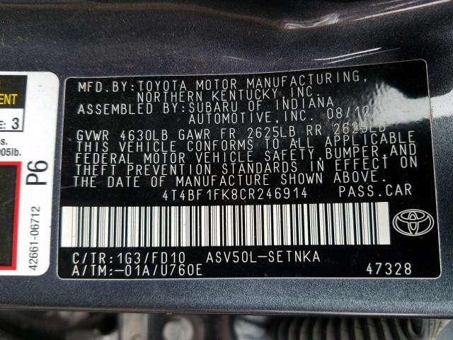 Photo 9 VIN: 4T4BF1FK8CR246914 - TOYOTA CAMRY BASE 