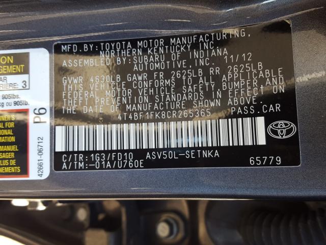 Photo 9 VIN: 4T4BF1FK8CR265365 - TOYOTA CAMRY BASE 