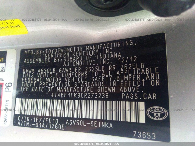 Photo 8 VIN: 4T4BF1FK8CR273238 - TOYOTA CAMRY 