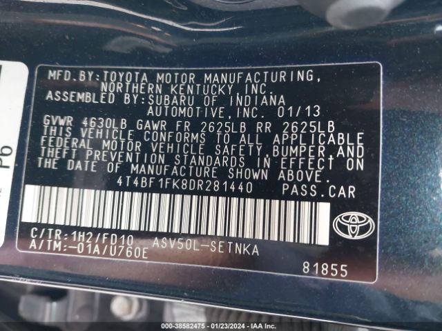 Photo 8 VIN: 4T4BF1FK8DR281440 - TOYOTA CAMRY 