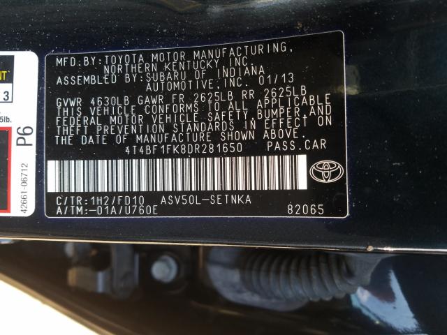 Photo 9 VIN: 4T4BF1FK8DR281650 - TOYOTA CAMRY L 