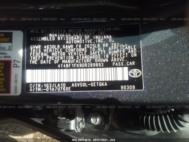 Photo 8 VIN: 4T4BF1FK8DR289893 - TOYOTA CAMRY 