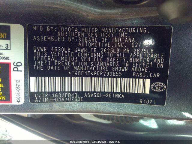 Photo 8 VIN: 4T4BF1FK8DR290655 - TOYOTA CAMRY 