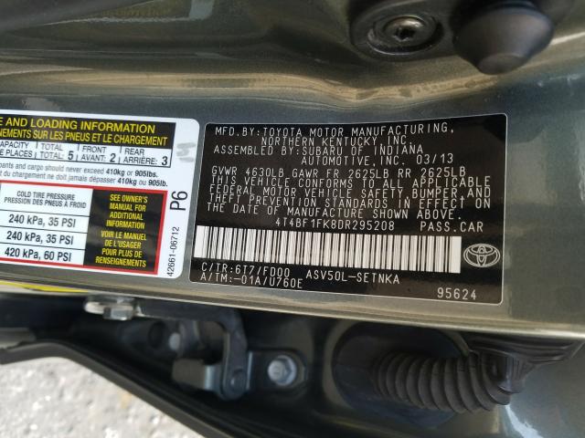 Photo 9 VIN: 4T4BF1FK8DR295208 - TOYOTA CAMRY L 