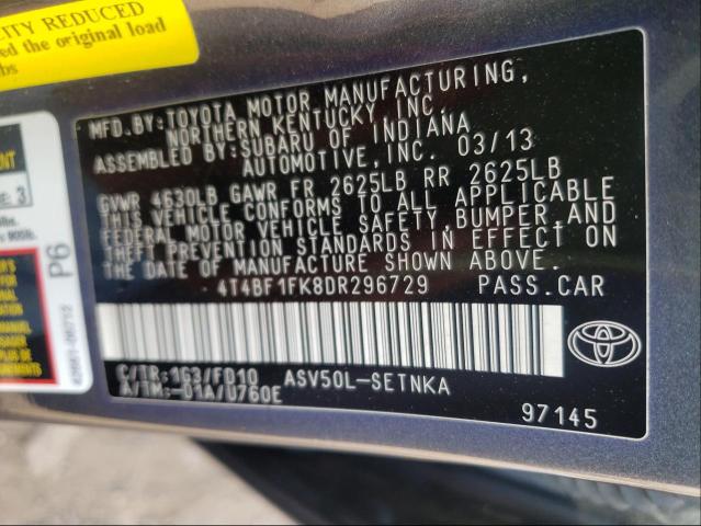 Photo 9 VIN: 4T4BF1FK8DR296729 - TOYOTA CAMRY L 