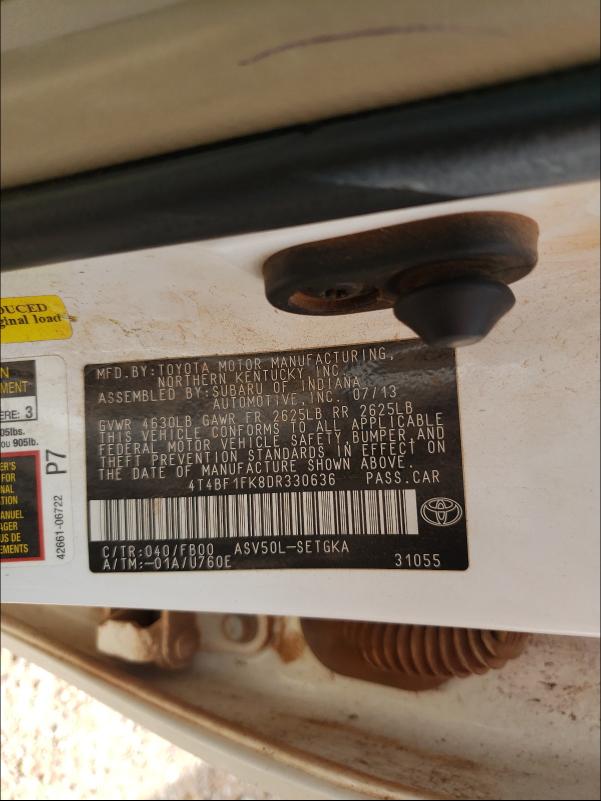 Photo 9 VIN: 4T4BF1FK8DR330636 - TOYOTA CAMRY L 