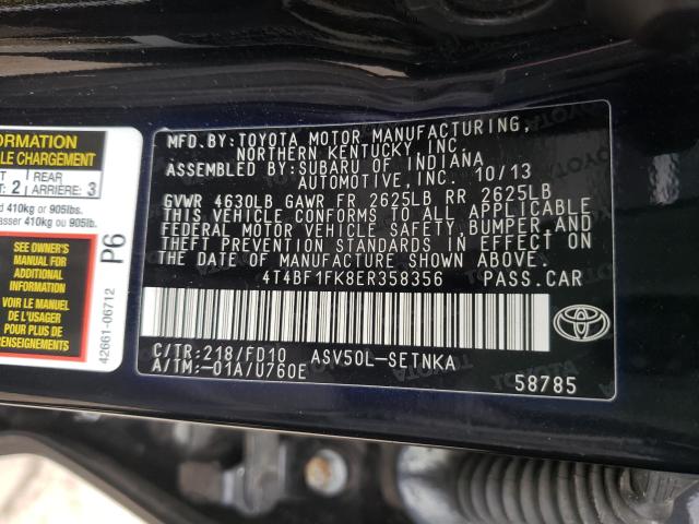 Photo 9 VIN: 4T4BF1FK8ER358356 - TOYOTA CAMRY L 