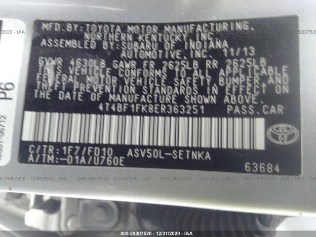 Photo 8 VIN: 4T4BF1FK8ER363251 - TOYOTA CAMRY 