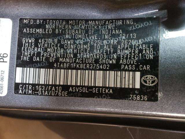 Photo 9 VIN: 4T4BF1FK8ER375402 - TOYOTA CAMRY L 