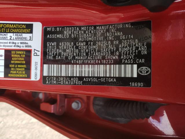 Photo 12 VIN: 4T4BF1FK8ER418233 - TOYOTA CAMRY L 