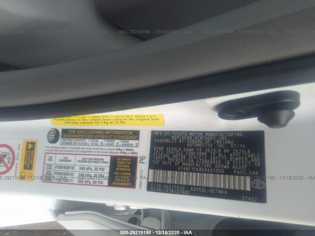 Photo 8 VIN: 4T4BF1FK8ER427000 - TOYOTA CAMRY 