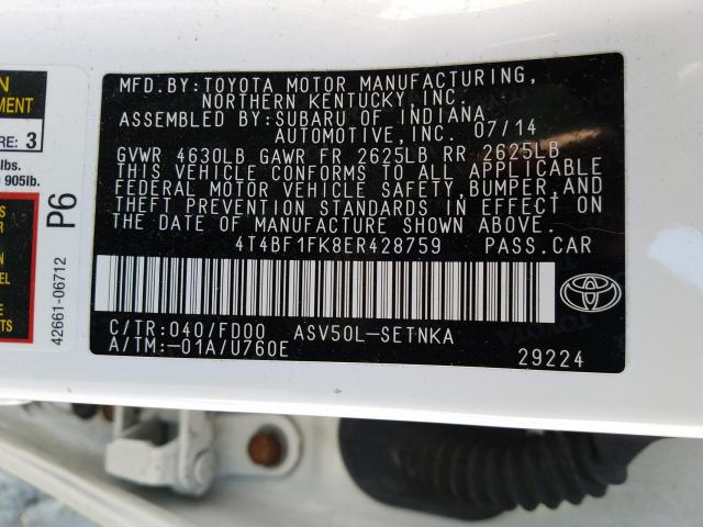 Photo 9 VIN: 4T4BF1FK8ER428759 - TOYOTA CAMRY L 