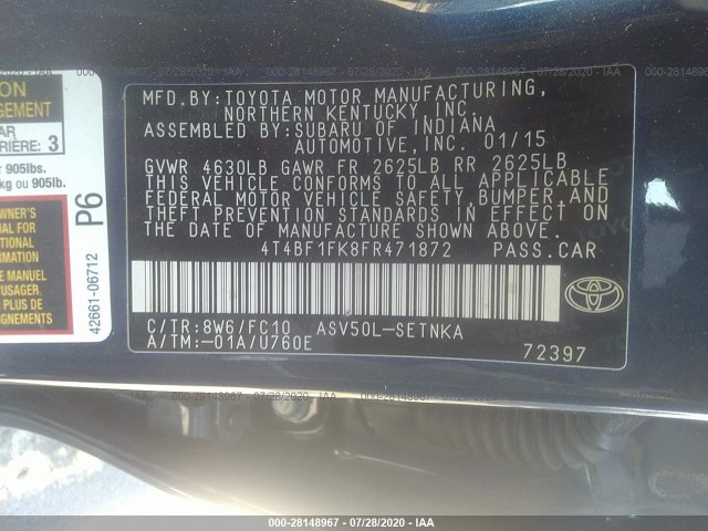 Photo 8 VIN: 4T4BF1FK8FR471872 - TOYOTA CAMRY 