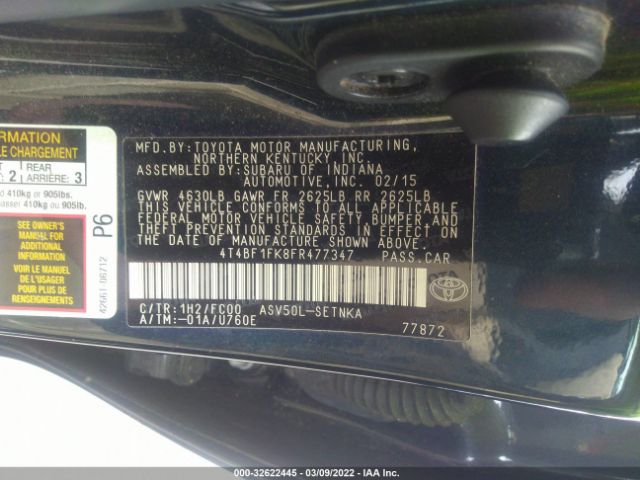 Photo 8 VIN: 4T4BF1FK8FR477347 - TOYOTA CAMRY 