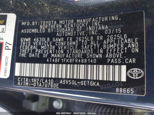 Photo 8 VIN: 4T4BF1FK8FR488140 - TOYOTA CAMRY 