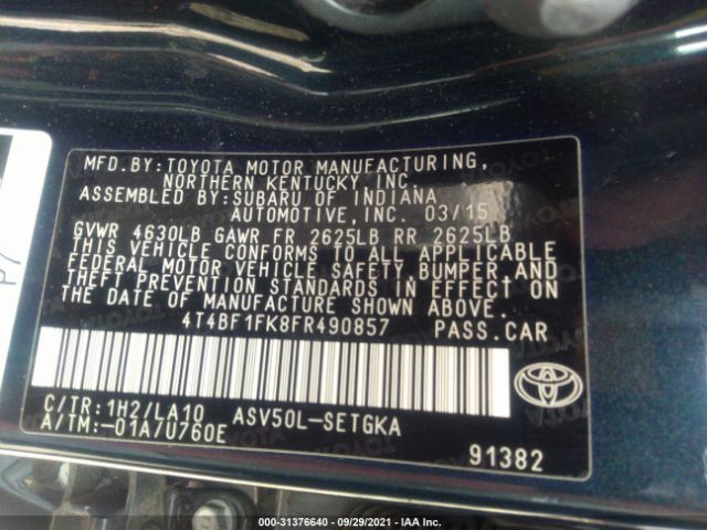 Photo 8 VIN: 4T4BF1FK8FR490857 - TOYOTA CAMRY 