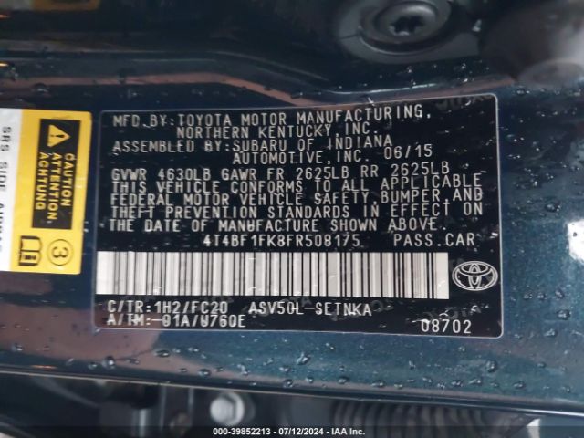 Photo 8 VIN: 4T4BF1FK8FR508175 - TOYOTA CAMRY 