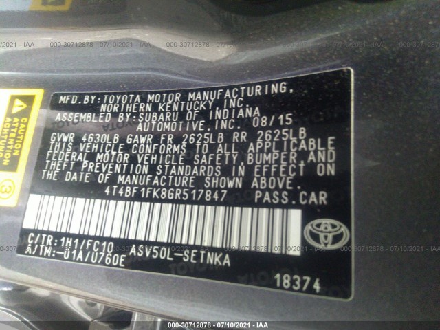 Photo 8 VIN: 4T4BF1FK8GR517847 - TOYOTA CAMRY 