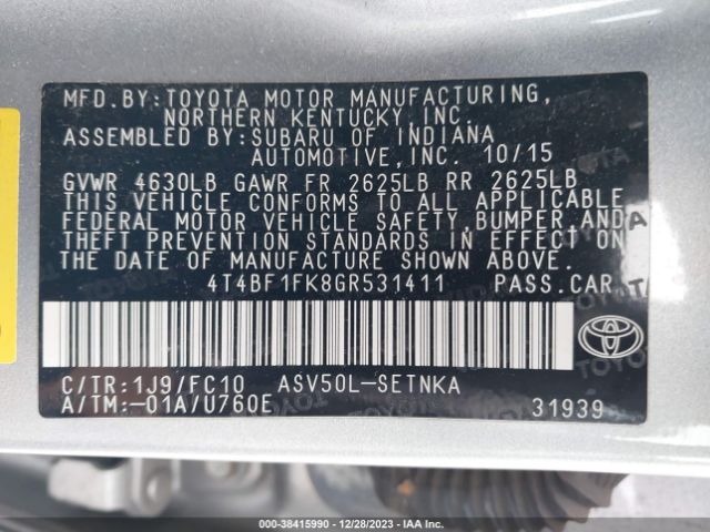 Photo 8 VIN: 4T4BF1FK8GR531411 - TOYOTA CAMRY 