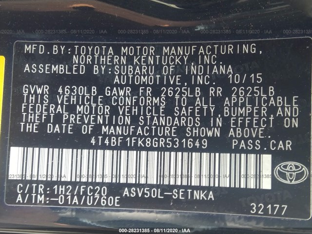 Photo 8 VIN: 4T4BF1FK8GR531649 - TOYOTA CAMRY 