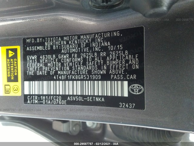 Photo 8 VIN: 4T4BF1FK8GR531909 - TOYOTA CAMRY 