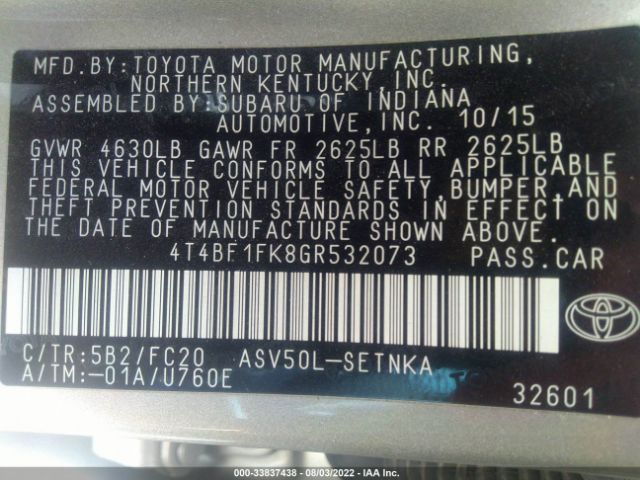 Photo 8 VIN: 4T4BF1FK8GR532073 - TOYOTA CAMRY 