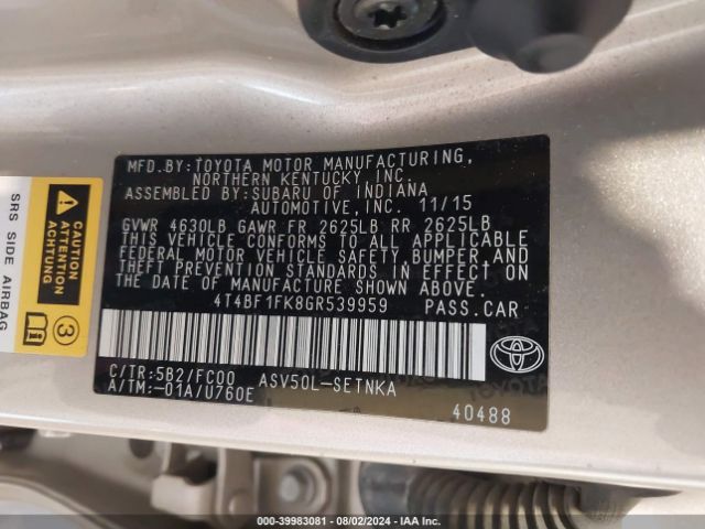 Photo 8 VIN: 4T4BF1FK8GR539959 - TOYOTA CAMRY 