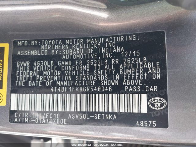 Photo 8 VIN: 4T4BF1FK8GR548046 - TOYOTA CAMRY 