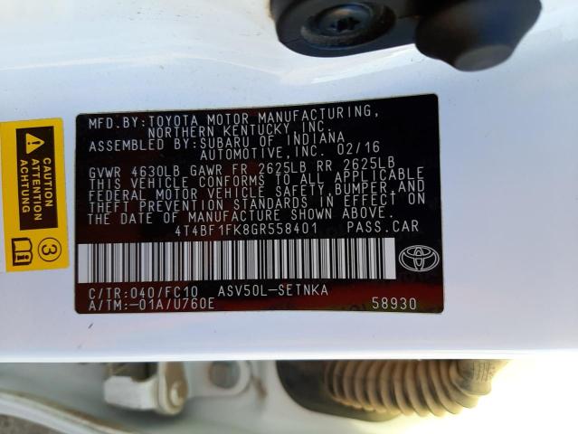 Photo 9 VIN: 4T4BF1FK8GR558401 - TOYOTA CAMRY LE 