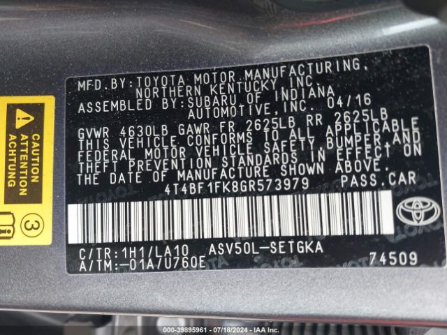 Photo 8 VIN: 4T4BF1FK8GR573979 - TOYOTA CAMRY 