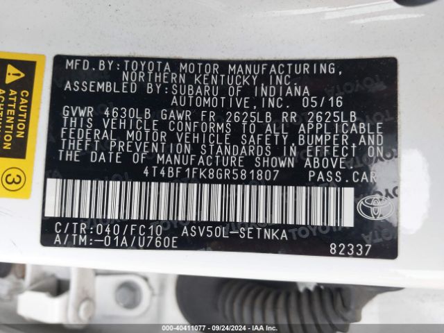 Photo 8 VIN: 4T4BF1FK8GR581807 - TOYOTA CAMRY 