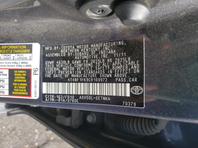 Photo 9 VIN: 4T4BF1FK9CR169972 - TOYOTA CAMRY BASE 