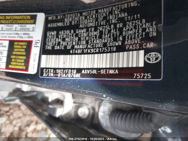 Photo 8 VIN: 4T4BF1FK9CR175318 - TOYOTA CAMRY 